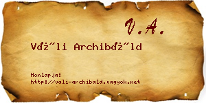 Váli Archibáld névjegykártya